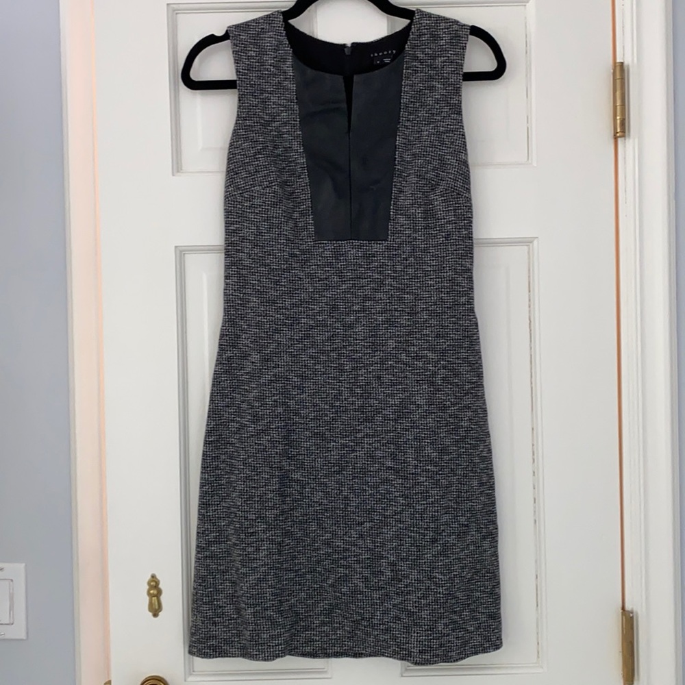 Theory Sleeveless Houndstooth Dress, Leather Panel